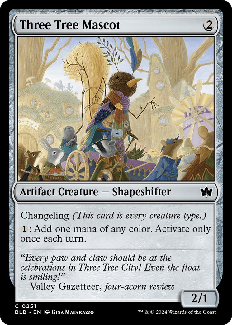 Three Tree Mascot - Common Artifact Creature — Shapeshifter card from Bloomburrow