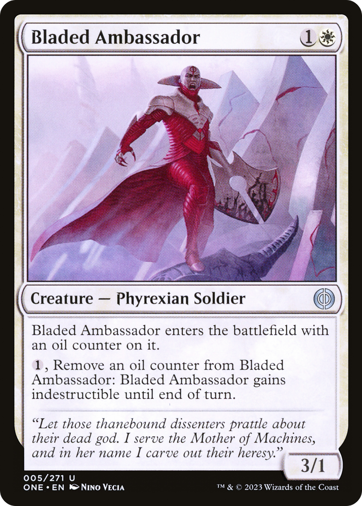 Bladed Ambassador - Uncommon Creature — Phyrexian Soldier card from Phyrexia: All Will Be One