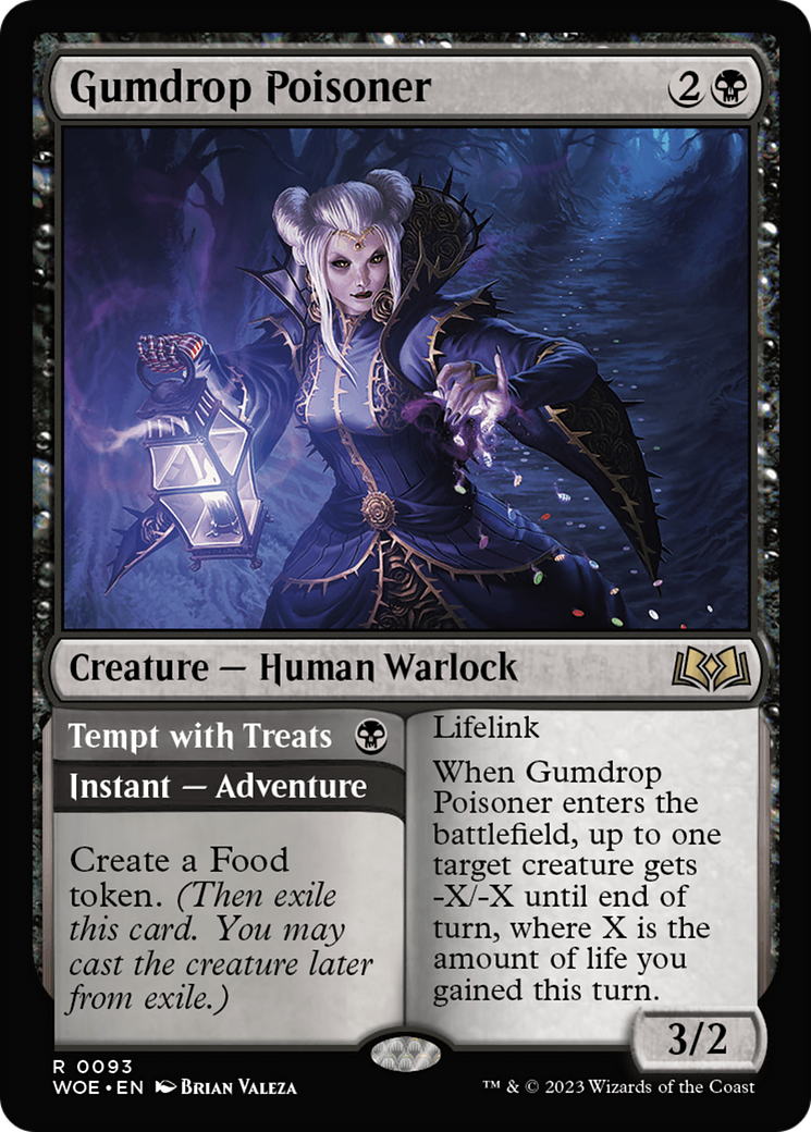 Gumdrop Poisoner // Tempt with Treats - Rare Creature — Human Warlock card from Wilds of Eldraine