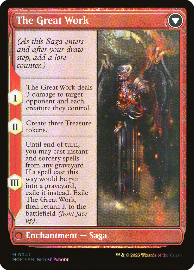 Back face of Urabrask // The Great Work - Enchantment — Saga card