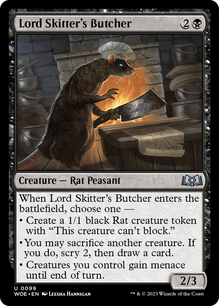 Lord Skitter's Butcher - Uncommon Creature — Rat Peasant card from Wilds of Eldraine