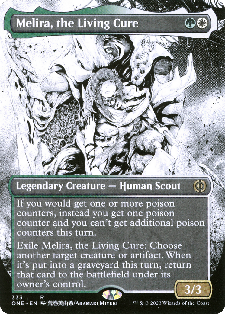 Melira, the Living Cure - Rare Legendary Creature — Human Scout card from Phyrexia: All Will Be One