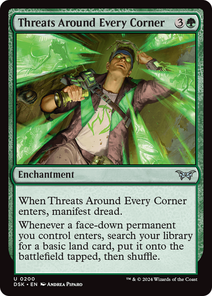 Threats Around Every Corner - Uncommon Enchantment card from Duskmourn: House of Horror