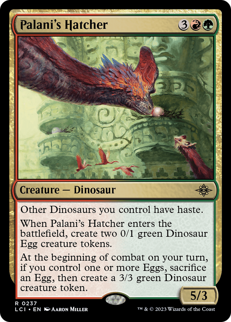 Palani's Hatcher - Rare Creature — Dinosaur card from The Lost Caverns of Ixalan