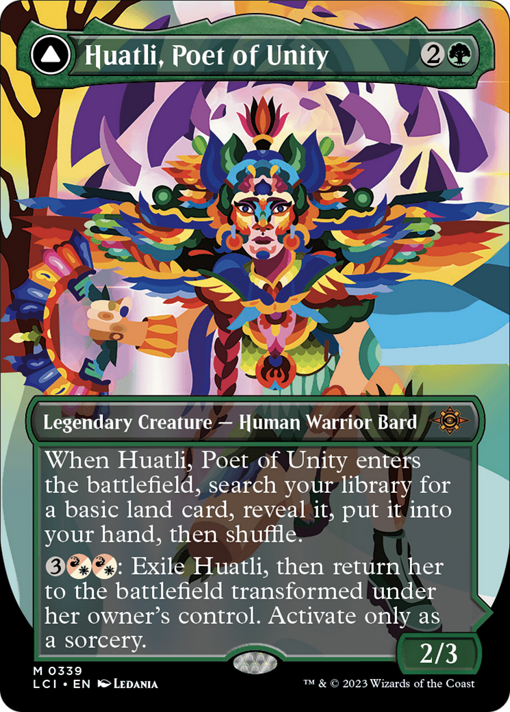 Huatli, Poet of Unity // Roar of the Fifth People - Mythic Legendary Creature — Human Warrior Bard card from The Lost Caverns of Ixalan