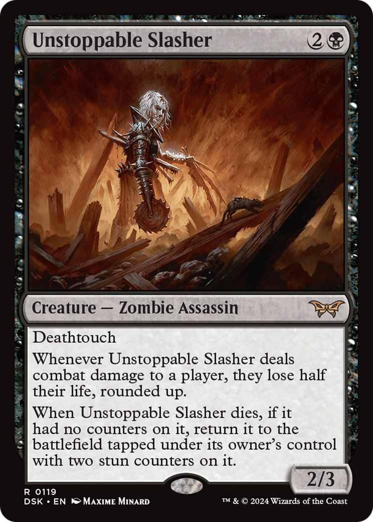 Unstoppable Slasher - Rare Creature — Zombie Assassin card from Duskmourn: House of Horror