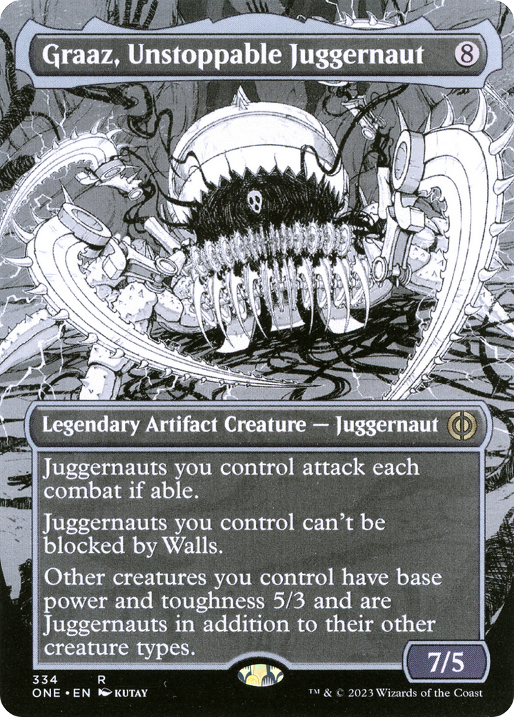 Graaz, Unstoppable Juggernaut - Rare Legendary Artifact Creature — Juggernaut card from Phyrexia: All Will Be One