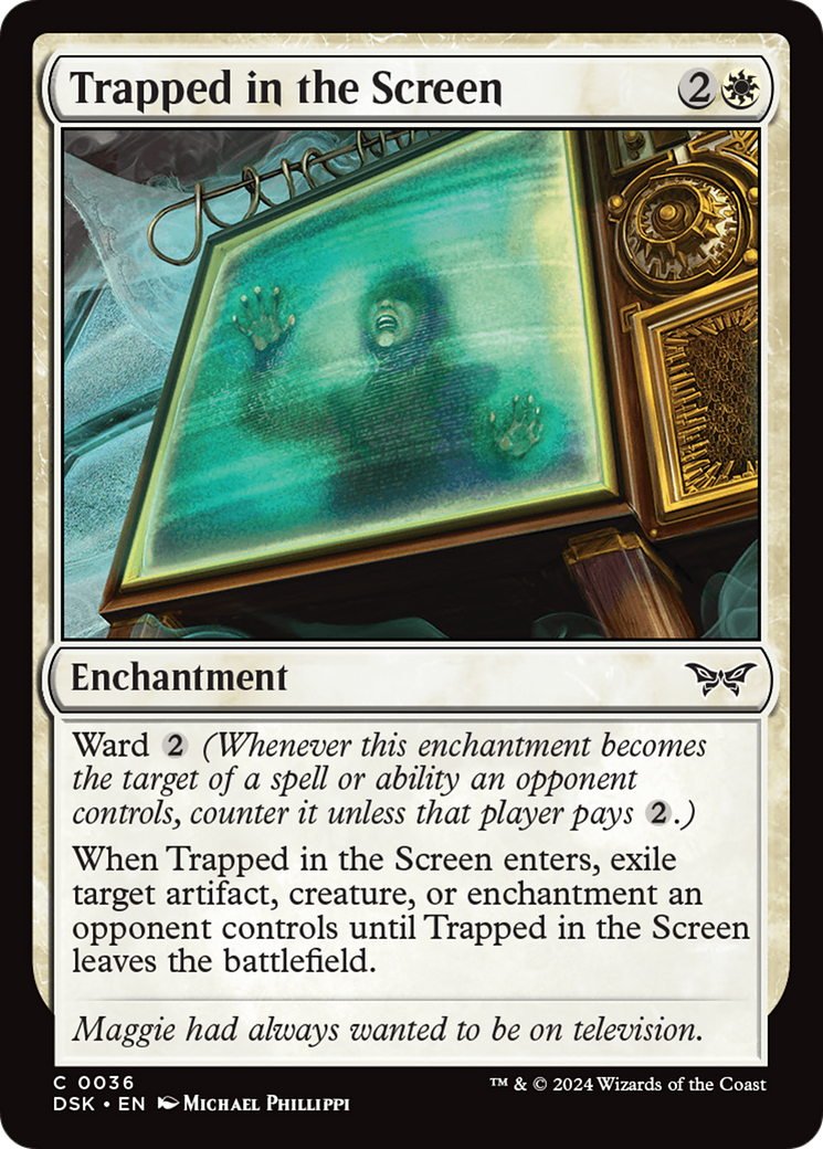 Trapped in the Screen - Common Enchantment card from Duskmourn: House of Horror