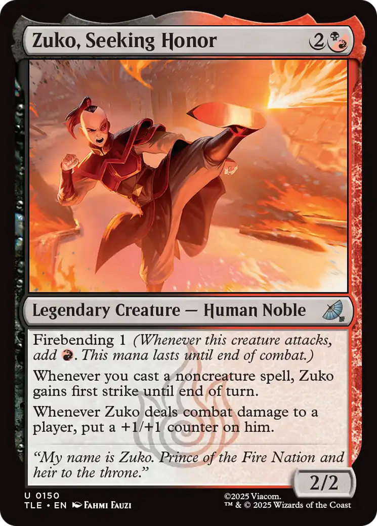 Zuko, Seeking Honor - Uncommon Legendary Creature — Human Noble card from Avatar: The Last Airbender Eternal