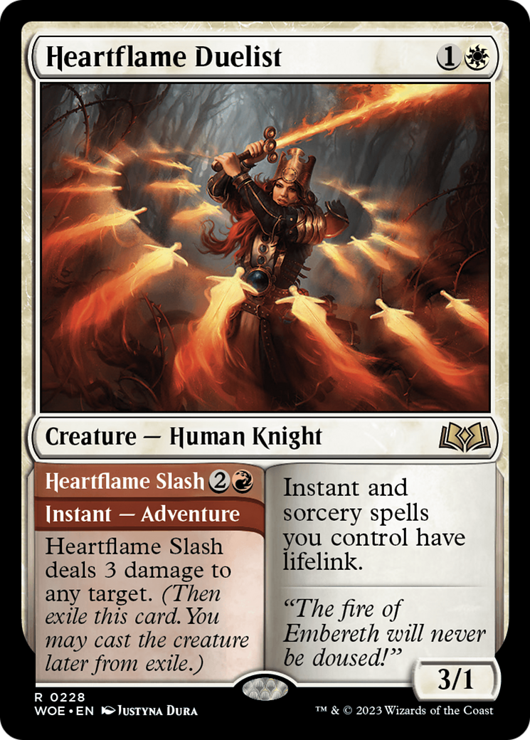Heartflame Duelist // Heartflame Slash - Rare Creature — Human Knight card from Wilds of Eldraine