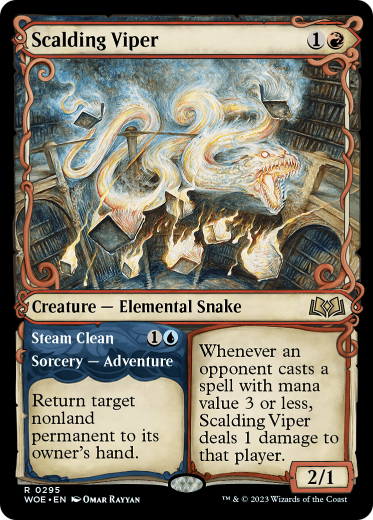 Scalding Viper // Steam Clean - Rare Creature — Elemental Snake card from Wilds of Eldraine