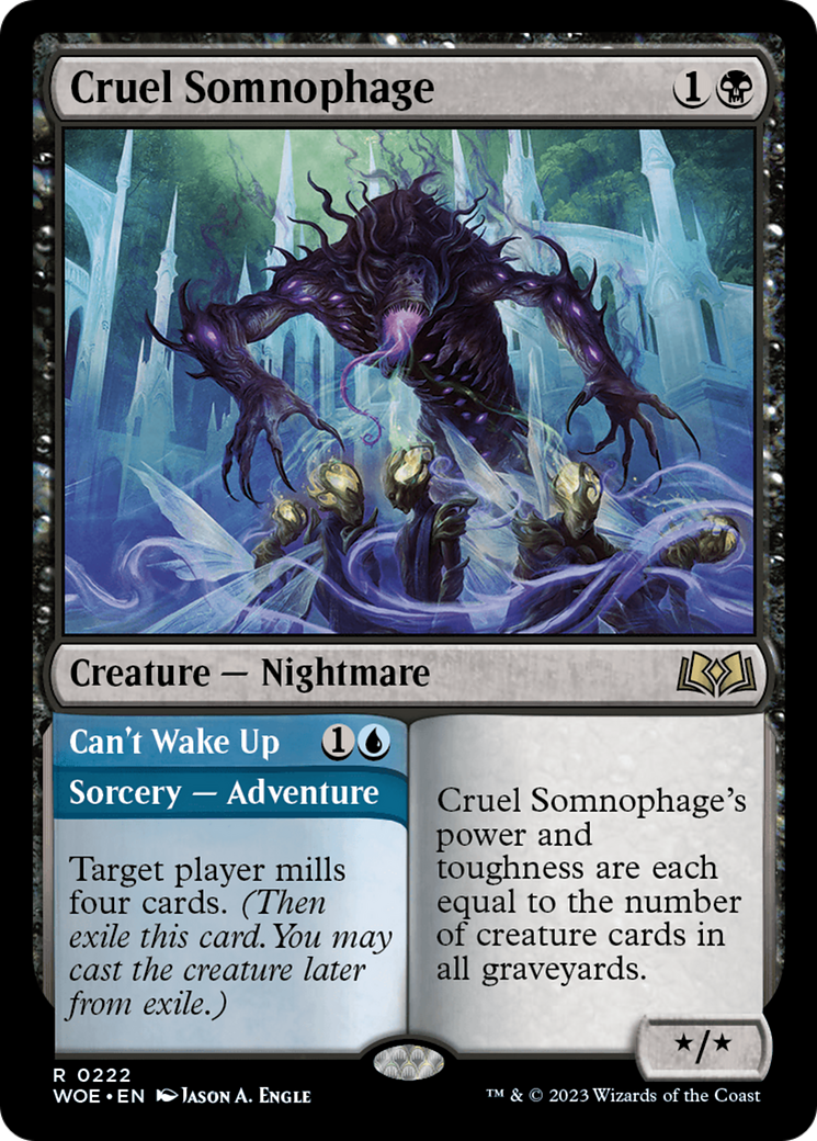 Cruel Somnophage // Can't Wake Up - Rare Creature — Nightmare card from Wilds of Eldraine
