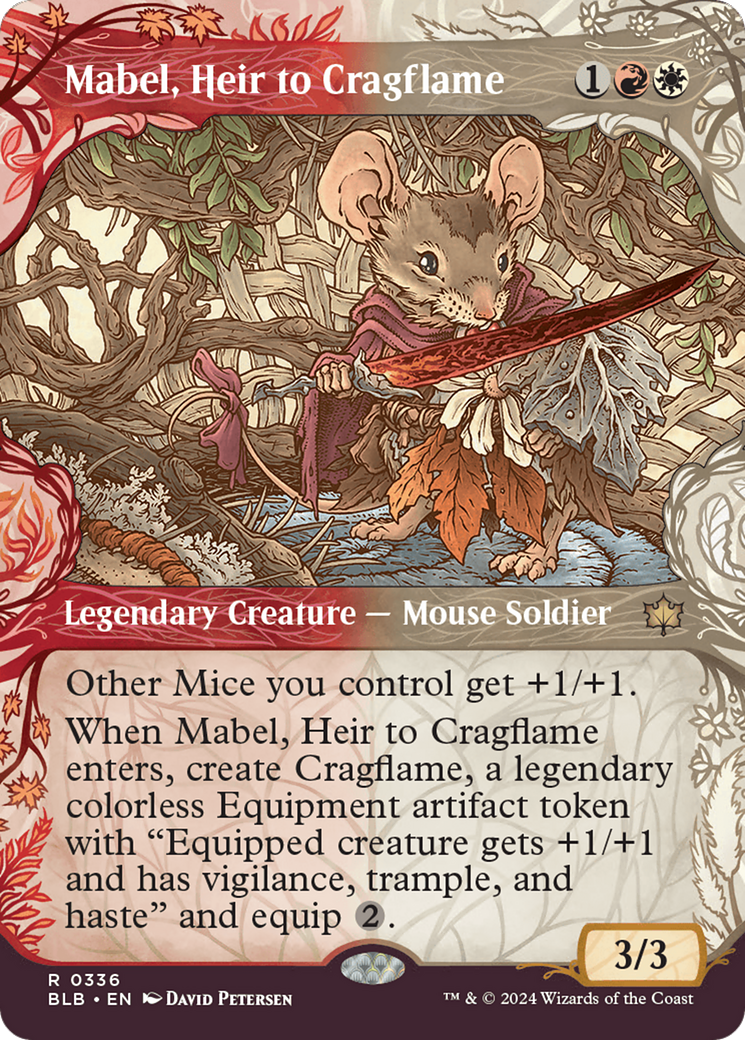 Mabel, Heir to Cragflame - Rare Legendary Creature — Mouse Soldier card from Bloomburrow