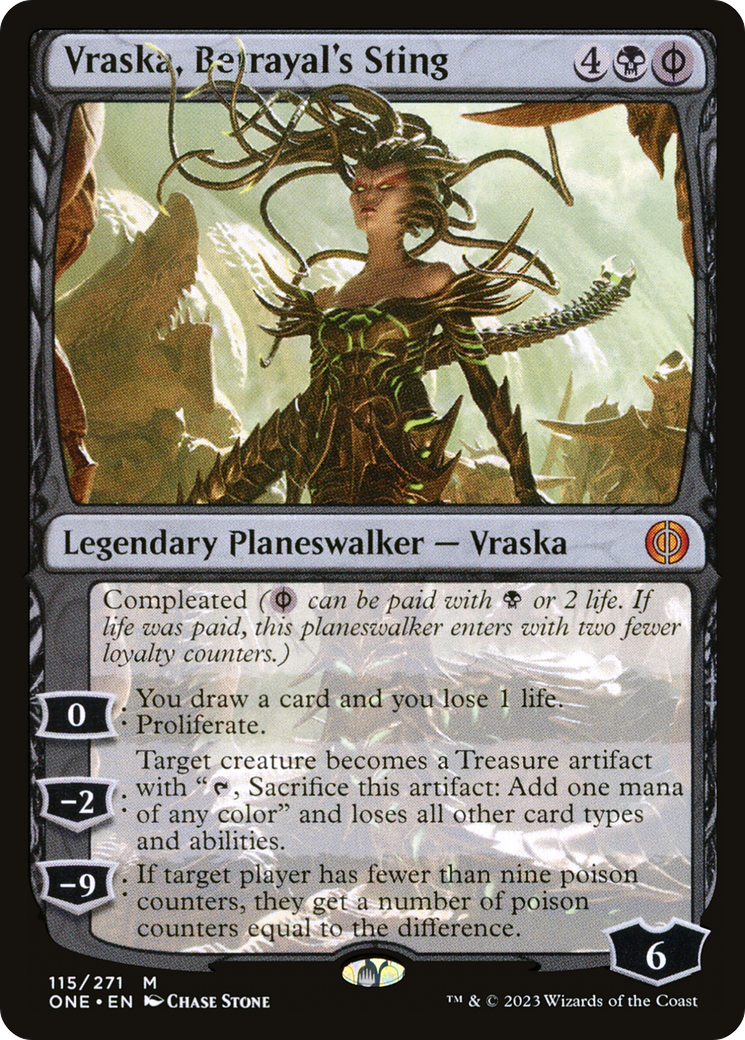 Vraska, Betrayal's Sting - Mythic Legendary Planeswalker — Vraska card from Phyrexia: All Will Be One