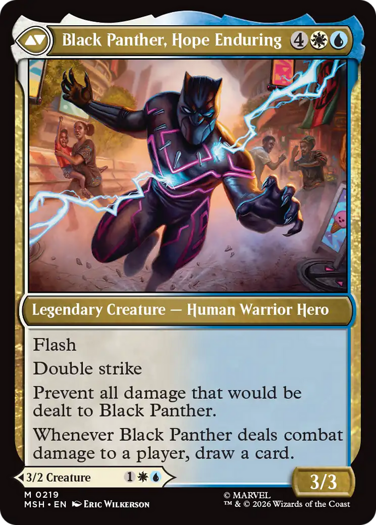 Back face of King T'Challa // Black Panther, Hope Enduring - Legendary Creature — Human Warrior Hero card