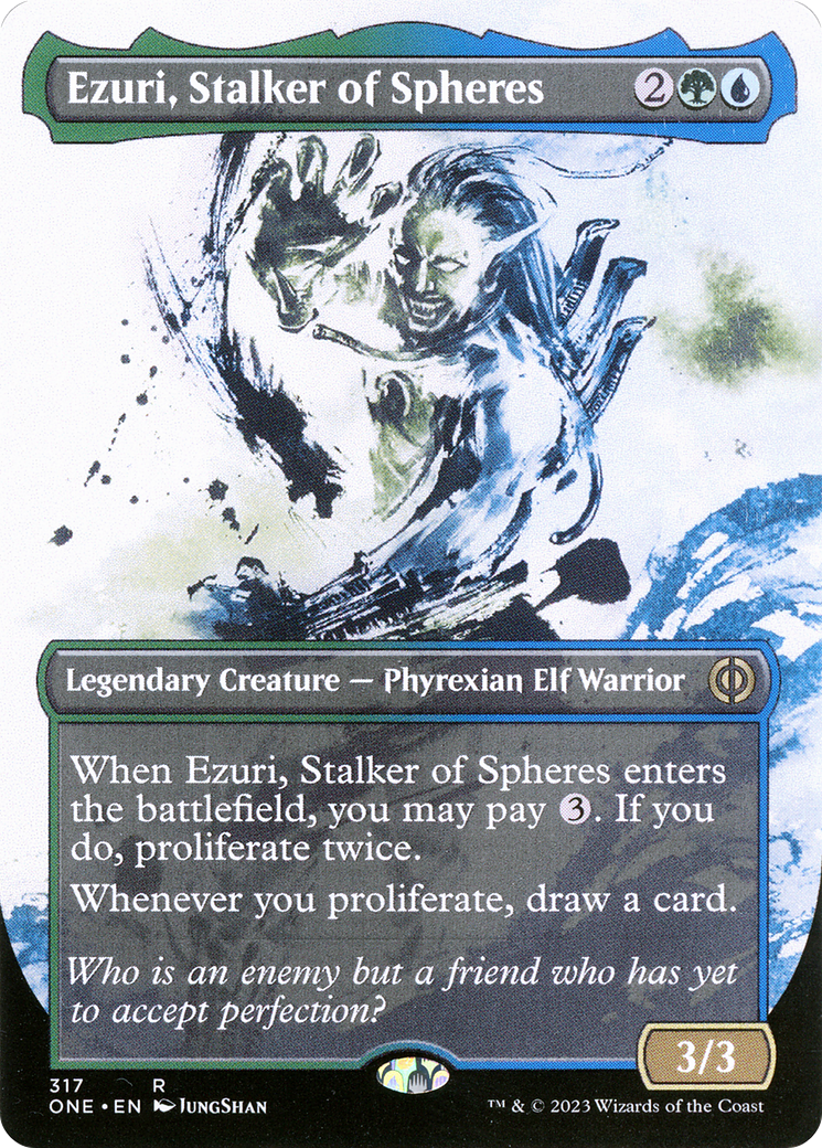Ezuri, Stalker of Spheres - Rare Legendary Creature — Phyrexian Elf Warrior card from Phyrexia: All Will Be One