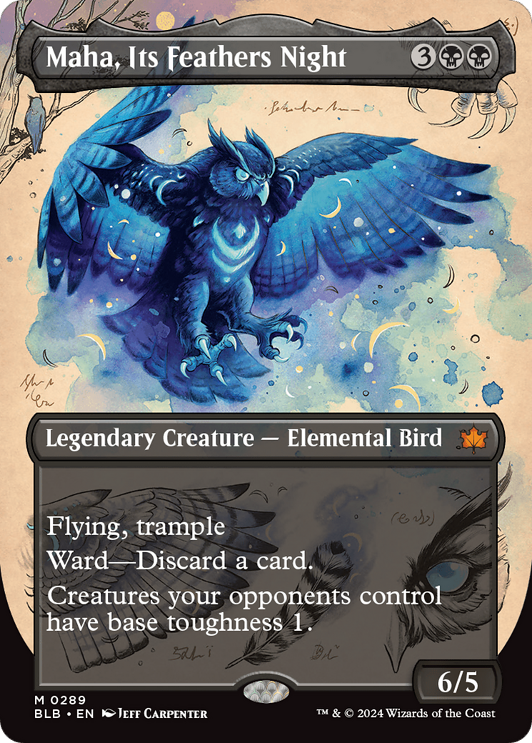 Maha, Its Feathers Night - Mythic Legendary Creature — Elemental Bird card from Bloomburrow