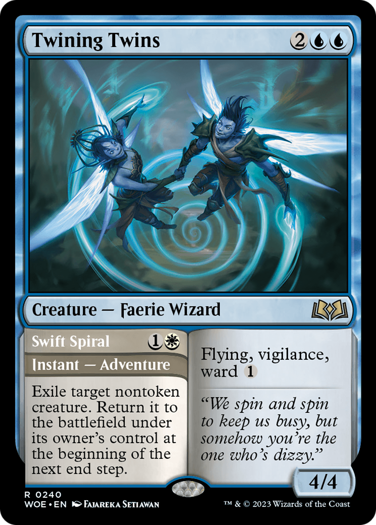 Twining Twins // Swift Spiral - Rare Creature — Faerie Wizard card from Wilds of Eldraine