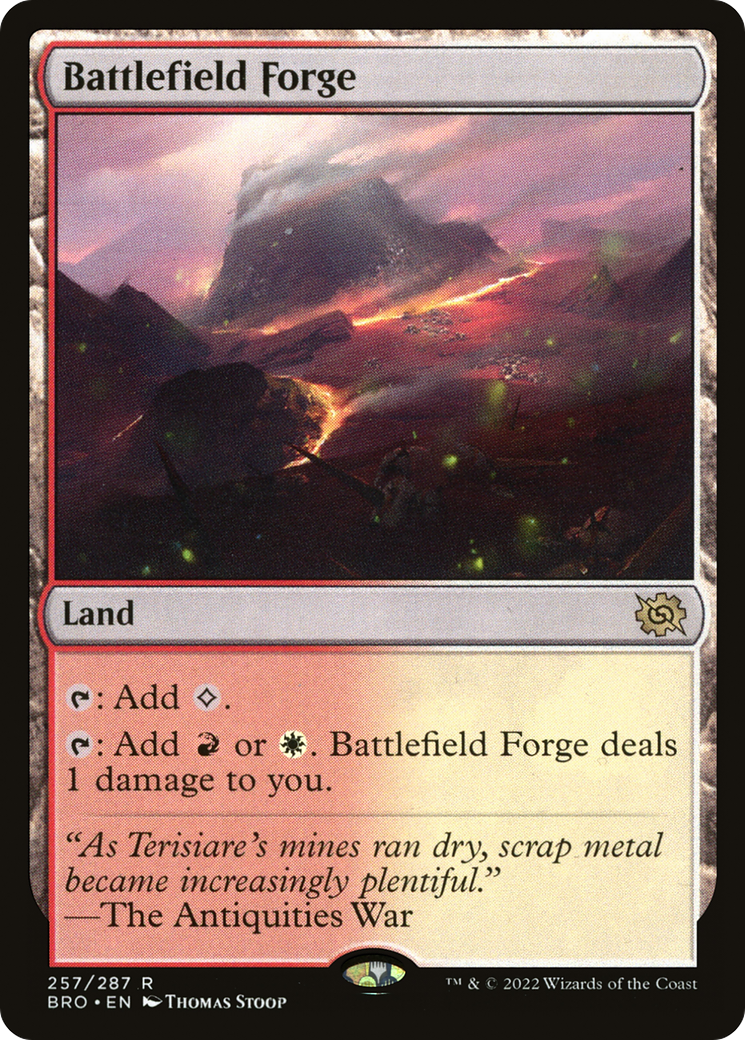 Battlefield Forge - Rare Land card from The Brothers' War