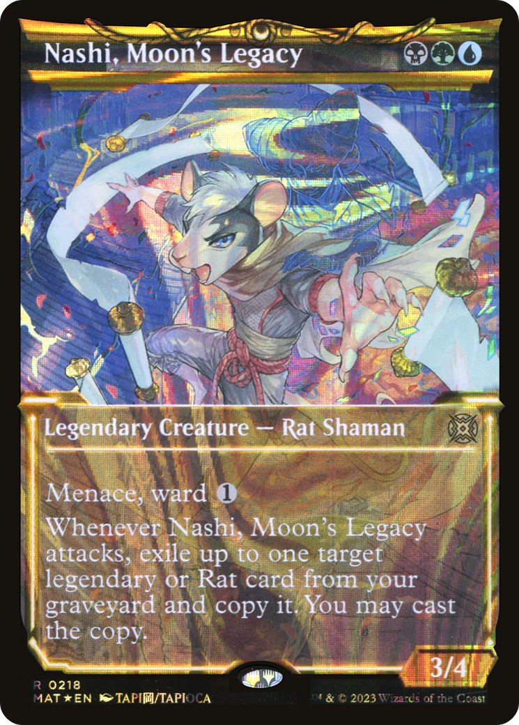 Nashi, Moon's Legacy - Rare Legendary Creature — Rat Shaman card from March of the Machine: The Aftermath