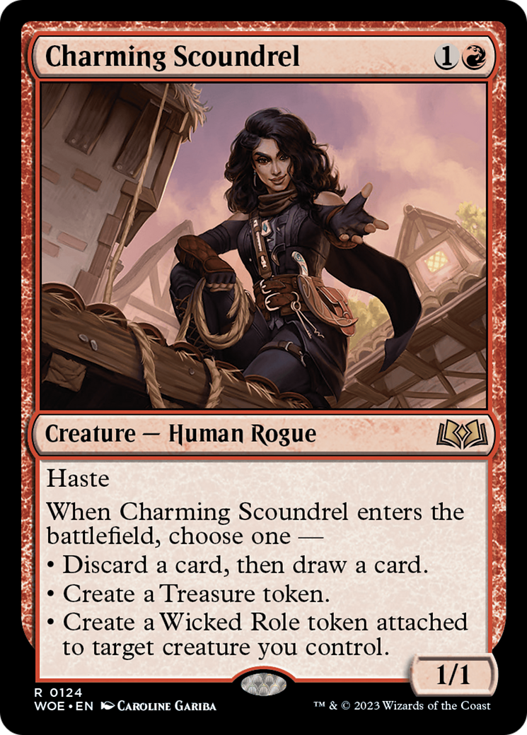 Charming Scoundrel - Rare Creature — Human Rogue card from Wilds of Eldraine