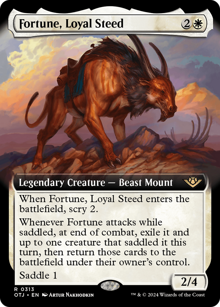 Fortune, Loyal Steed - Rare Legendary Creature — Beast Mount card from Outlaws of Thunder Junction