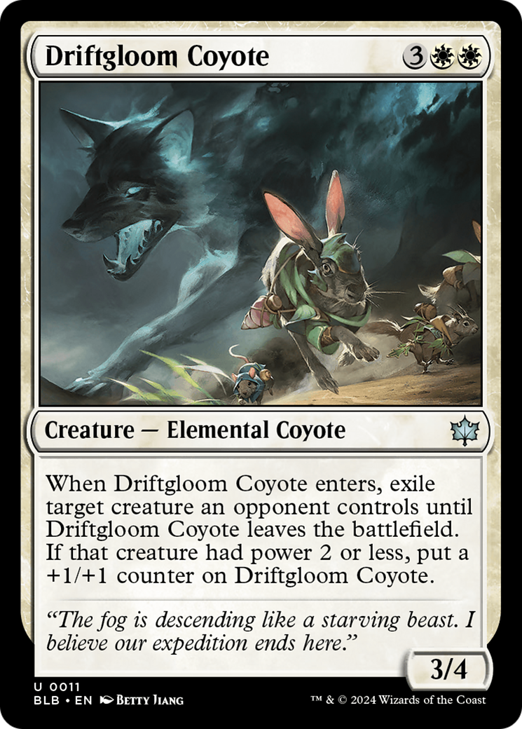 Driftgloom Coyote - Uncommon Creature — Elemental Coyote card from Bloomburrow