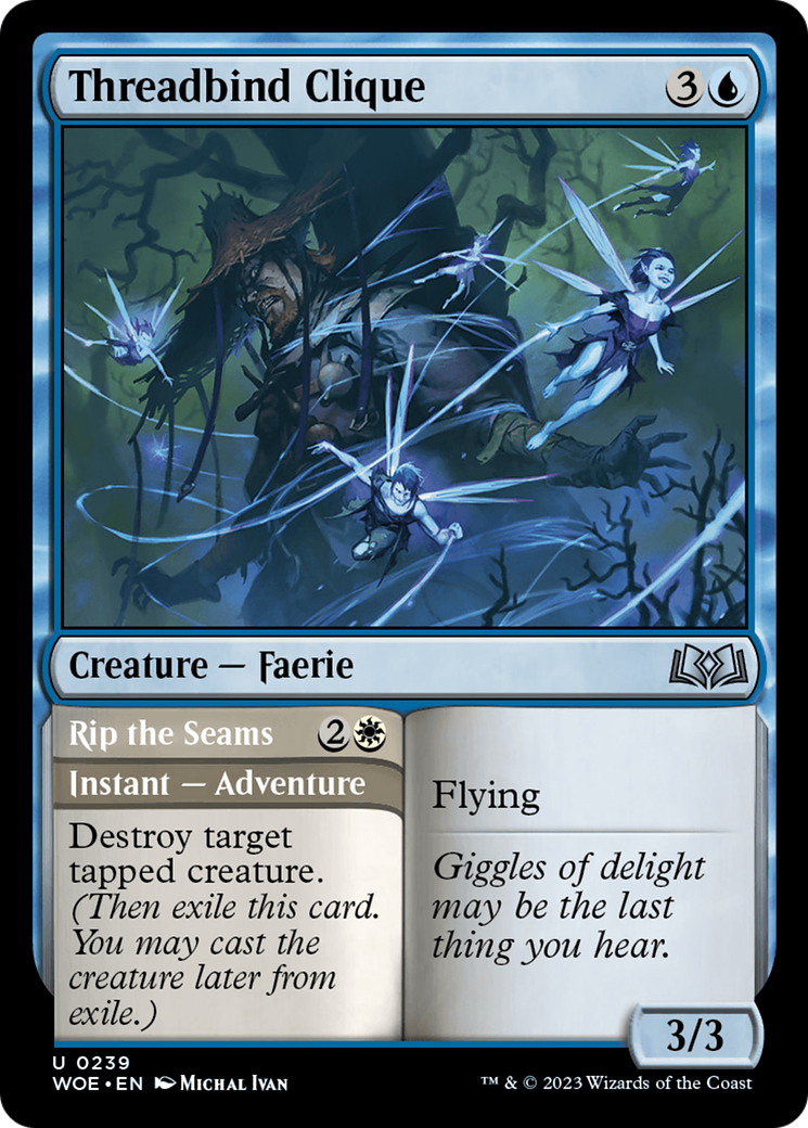Threadbind Clique // Rip the Seams - Uncommon Creature — Faerie card from Wilds of Eldraine