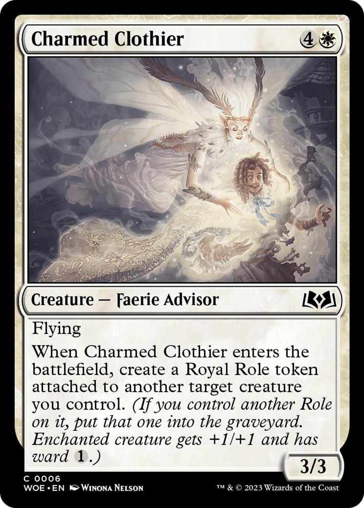 Charmed Clothier - Common Creature — Faerie Advisor card from Wilds of Eldraine