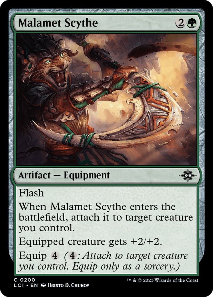 Malamet Scythe - Common Artifact — Equipment card from The Lost Caverns of Ixalan