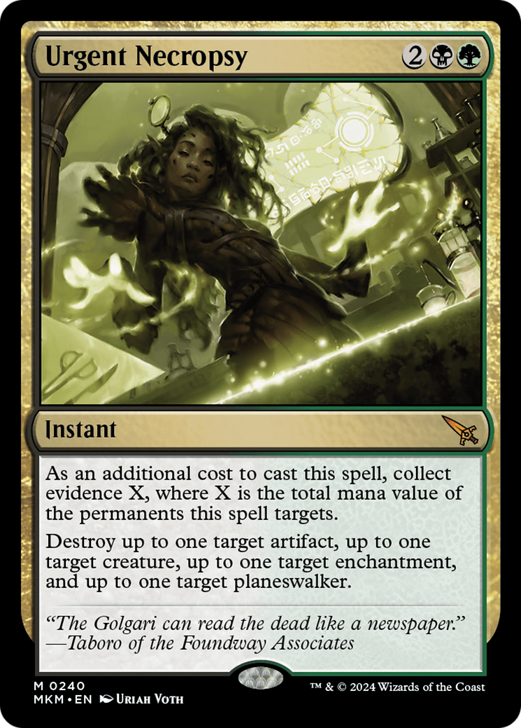 Urgent Necropsy - Mythic Instant card from Murders at Karlov Manor