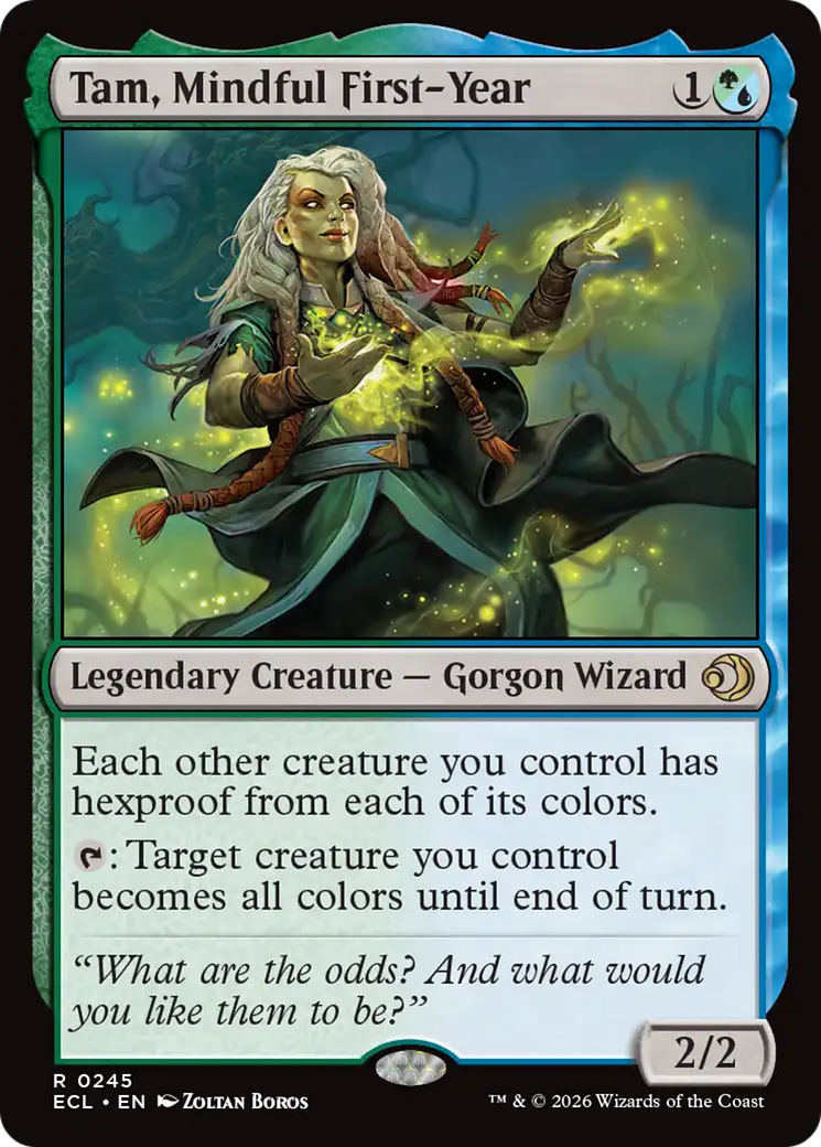 Tam, Mindful First-Year - Rare Legendary Creature — Gorgon Wizard card from Lorwyn Eclipsed