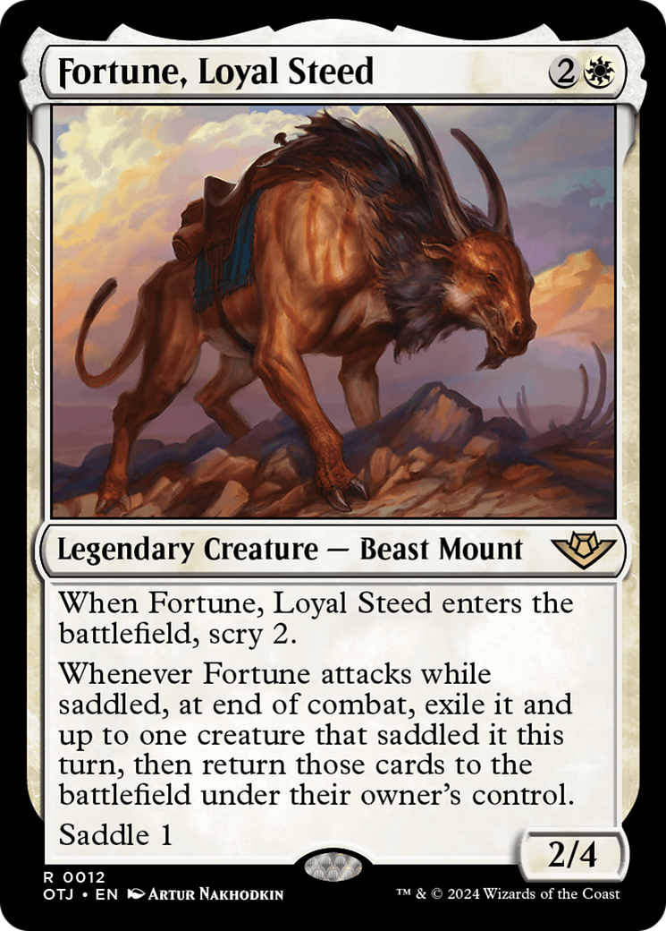 Fortune, Loyal Steed - Rare Legendary Creature — Beast Mount card from Outlaws of Thunder Junction