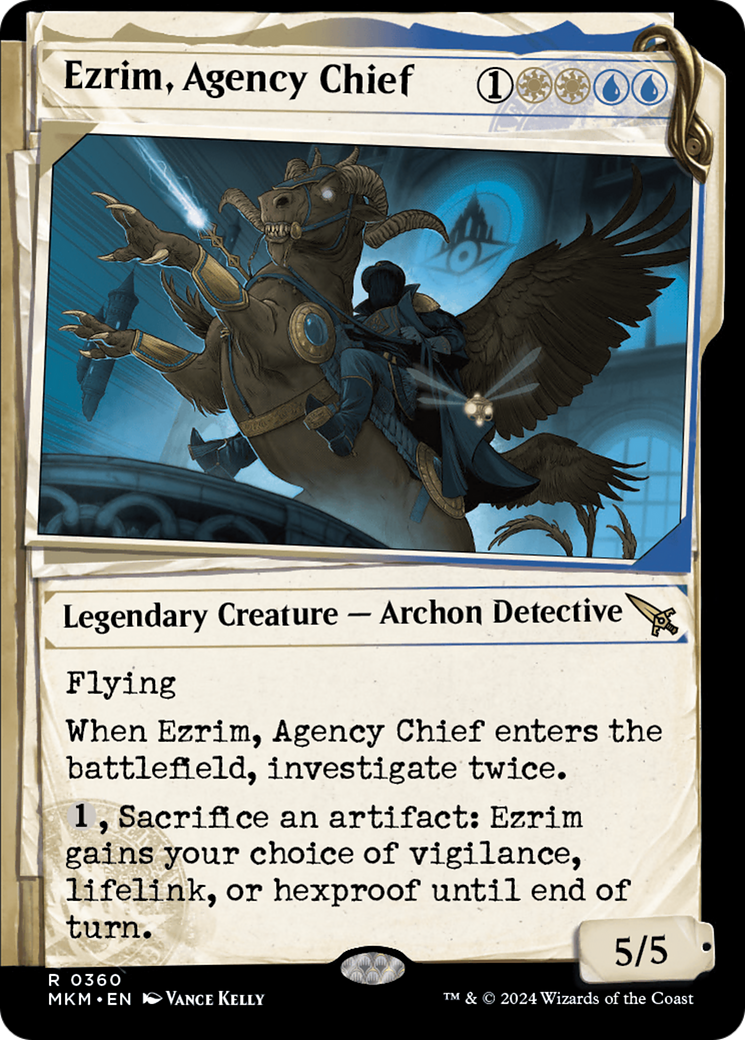 Ezrim, Agency Chief - Rare Legendary Creature — Archon Detective card from Murders at Karlov Manor