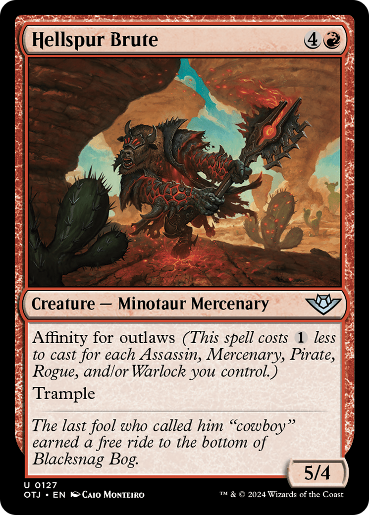 Hellspur Brute - Uncommon Creature — Minotaur Mercenary card from Outlaws of Thunder Junction