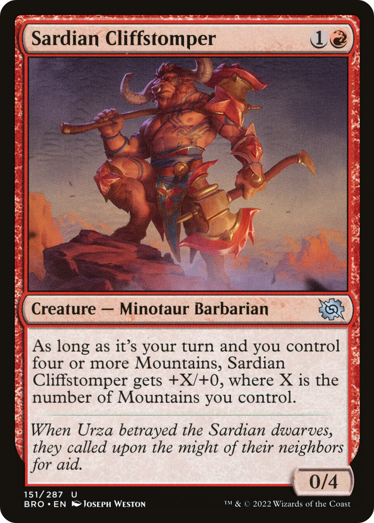 Sardian Cliffstomper - Uncommon Creature — Minotaur Barbarian card from The Brothers' War