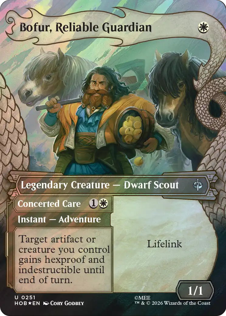 Bofur, Reliable Guardian // Concerted Care - Uncommon Legendary Creature — Dwarf Scout card from The Hobbit