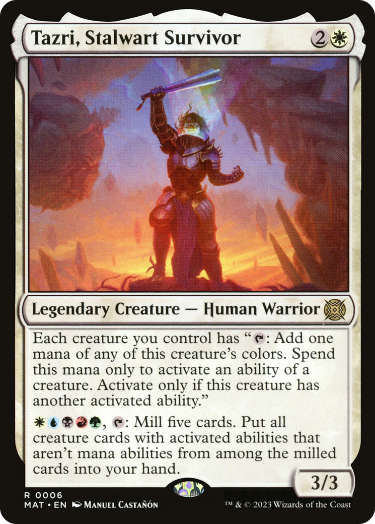 Tazri, Stalwart Survivor - Rare Legendary Creature — Human Warrior card from March of the Machine: The Aftermath