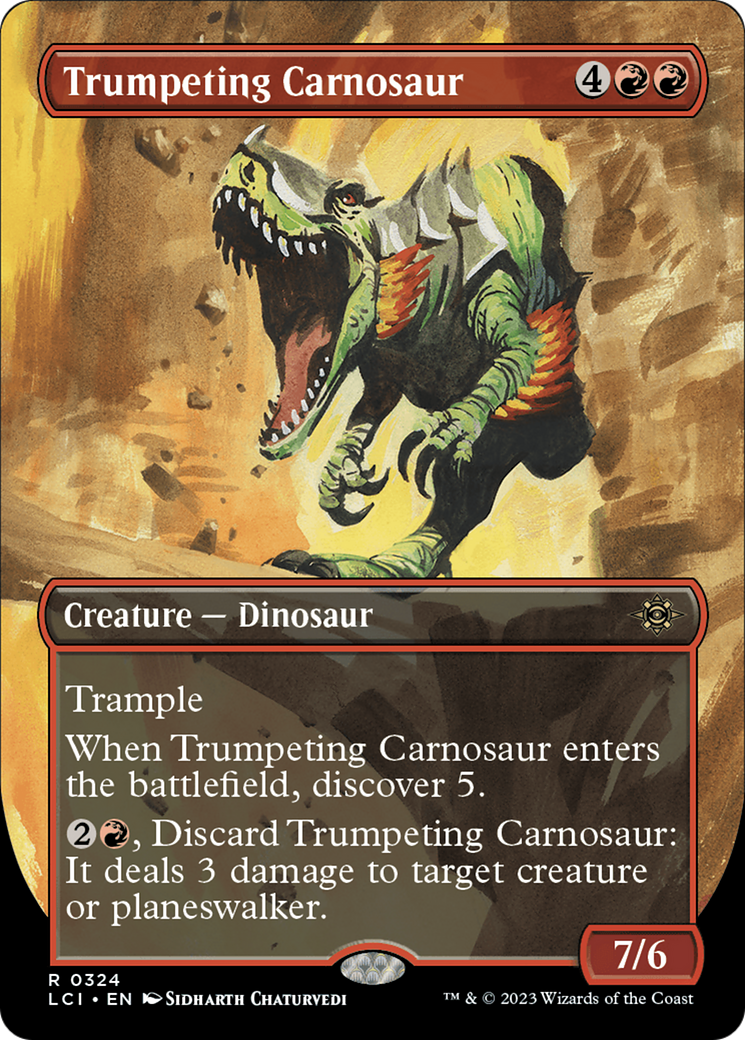 Trumpeting Carnosaur - Rare Creature — Dinosaur card from The Lost Caverns of Ixalan