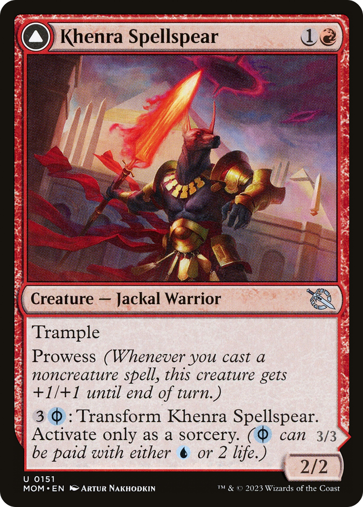 Khenra Spellspear // Gitaxian Spellstalker - Uncommon Creature — Jackal Warrior card from March of the Machine