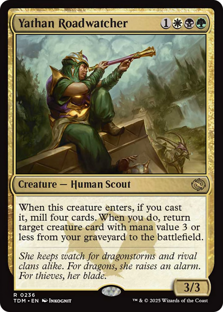Yathan Roadwatcher - Rare Creature — Human Scout card from Tarkir: Dragonstorm