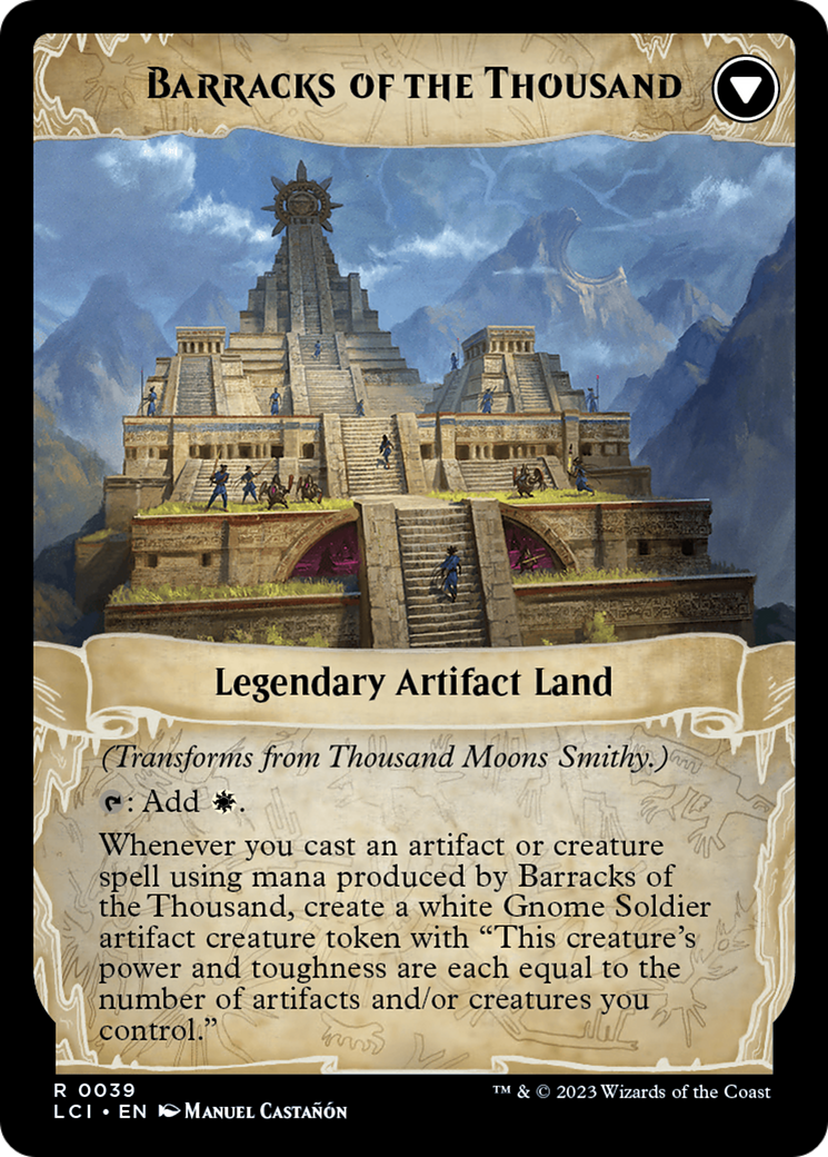 Back face of Thousand Moons Smithy // Barracks of the Thousand - Legendary Artifact card