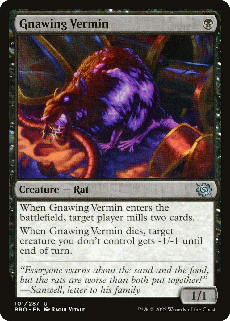 Gnawing Vermin - Uncommon Creature — Rat card from The Brothers' War
