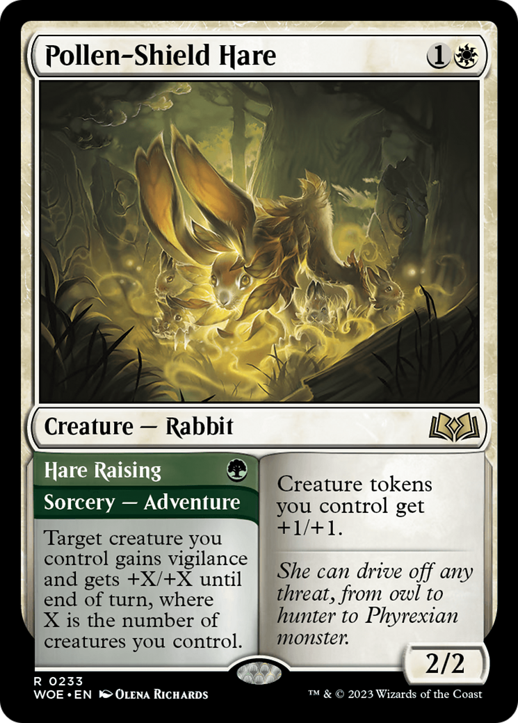 Pollen-Shield Hare // Hare Raising - Rare Creature — Rabbit card from Wilds of Eldraine
