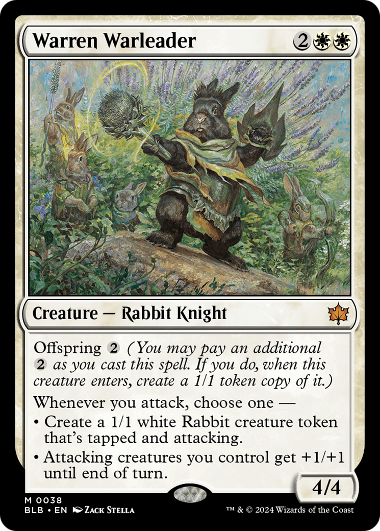 Warren Warleader - Mythic Creature — Rabbit Knight card from Bloomburrow