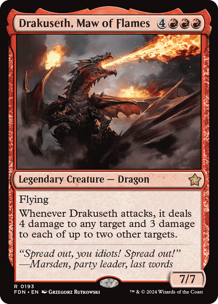 Drakuseth, Maw of Flames - Rare Legendary Creature — Dragon card from Foundations