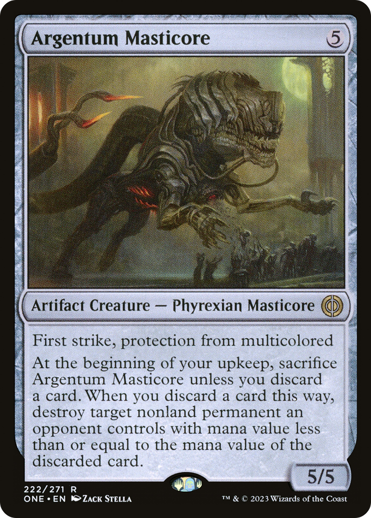 Argentum Masticore - Rare Artifact Creature — Phyrexian Masticore card from Phyrexia: All Will Be One