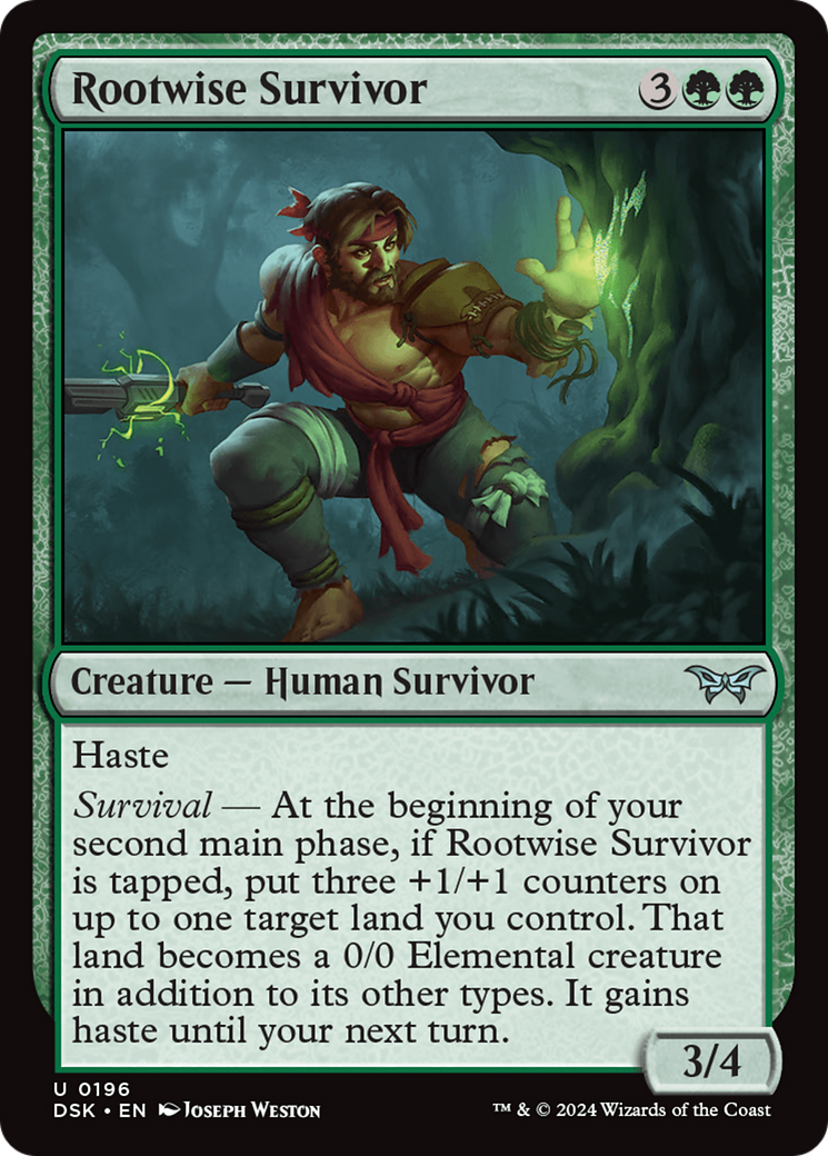 Rootwise Survivor - Uncommon Creature — Human Survivor card from Duskmourn: House of Horror