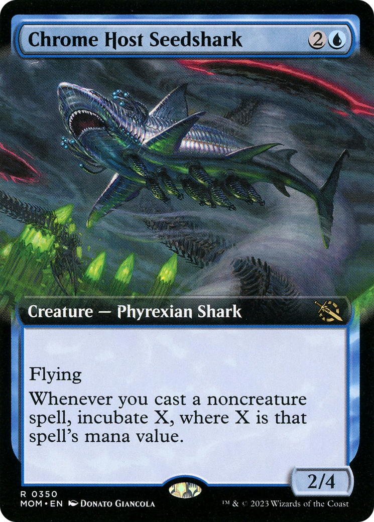 Chrome Host Seedshark - Rare Creature — Phyrexian Shark card from March of the Machine