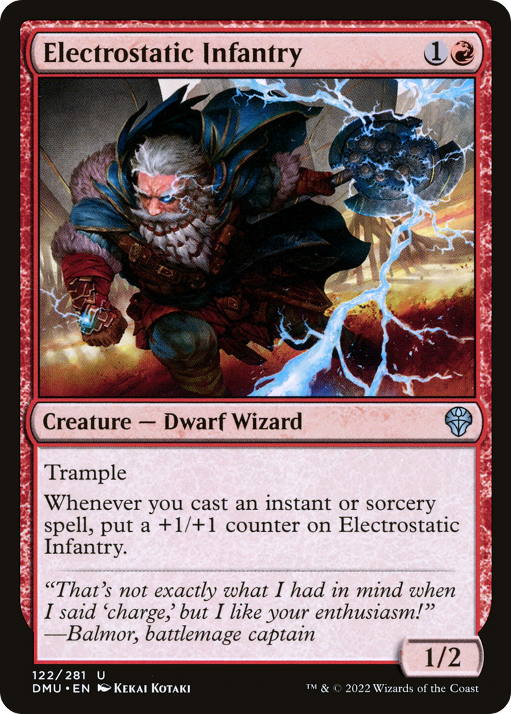 Electrostatic Infantry - Uncommon Creature — Dwarf Wizard card from Dominaria United